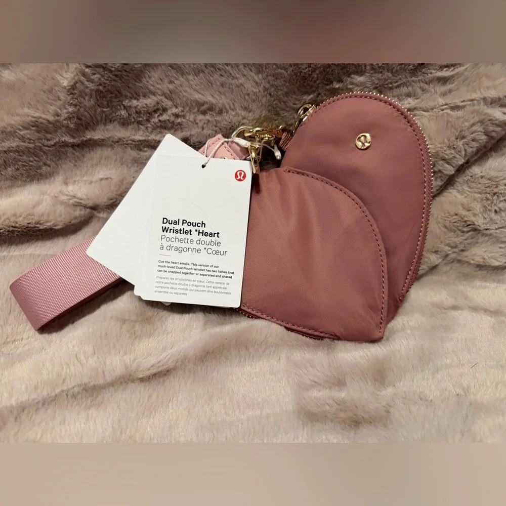 lululemon athletica Dusty Pink Heart-Shaped Dual Pouch Wristlet - Picture 2 of 4